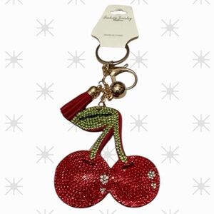 🦄Bling Rhinestone Cherries Puffy Tassel Bag Charm/Keychain!